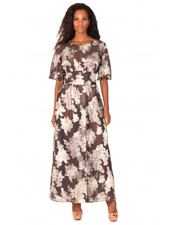 Vestido largo flores plata by Zumi Atelier