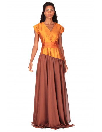 Long orange evening dress by Zumy Atelier