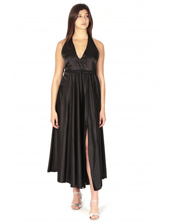 Long black satin silk dress by Zumi Atelier