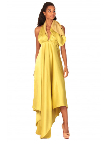Vestido seda satin verde largo by Zumi Atelier